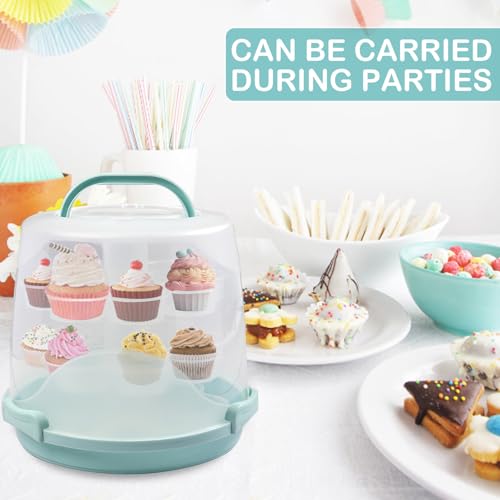 Cake Carrier Round Cake Stand Plus Height Cake Container with Cupcakes Pad, Handle, Lid Reusable Package Box for Transporting Desserts,Pie,Toast,Fruit (10" Blue) - color: 10" Blue