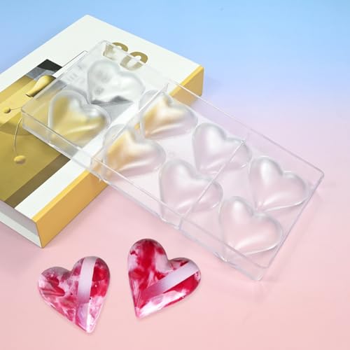 TUKE Heart-Shaped Polycarbonate Chocolate Mold 8 Cavity Candy Making Mold for Valentine's Day, Baking, DIY Desserts - Reusable, Dishwasher Safe, Professional Grade (D_ Heart) - size: Heart