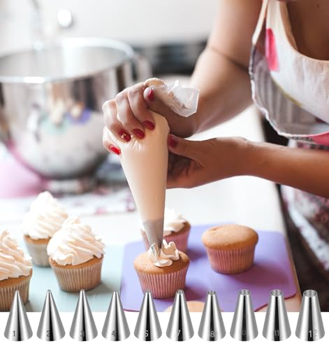 10Pcs Wilton Tips, 10 Sizes Wilton Round Piping Tips for Cookies