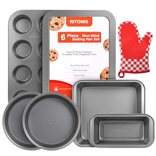 6-Piece Baking Pans Set, Nonstick Baking Set with Glove - size: 6pcs