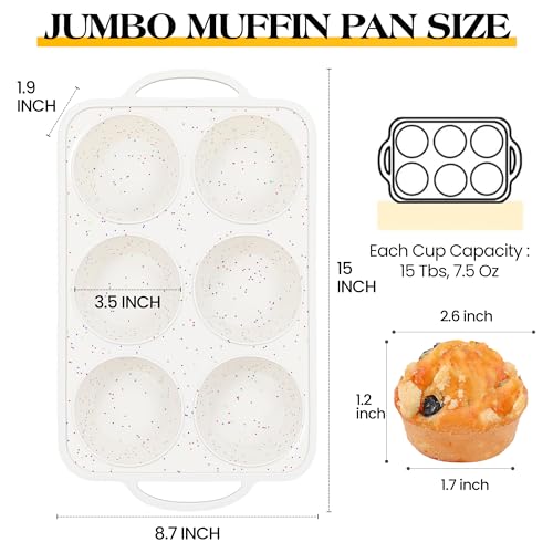 6 Cup Jumbo Muffin Pan for Baking with Metal Frame Nonstick - color: Cream, size: 6-Cup Jumbo