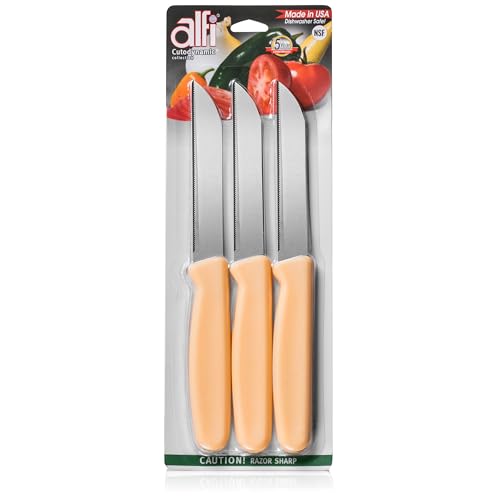 Alfi All-Purpose Knives Aerospace Precision Pointed Tip - Home And Kitchen Supplies - Serrated Steak Knives Set | Made in USA (Loquat) - color: Loquat