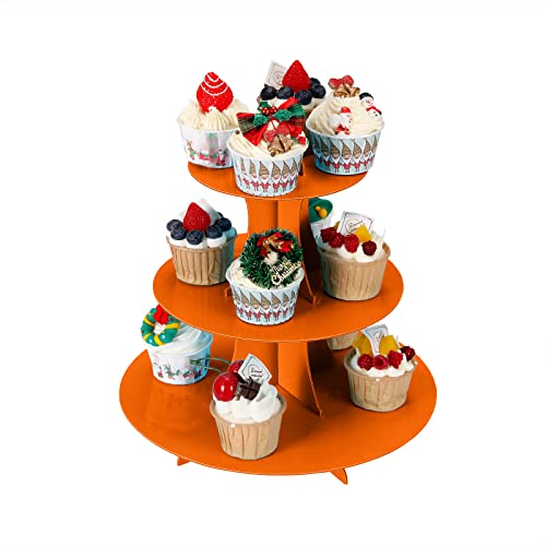 YLDW Cupcake Stand, 3-Tier Cupcake Stand Display, Cardboard Cup Cake Tower Stand, Disposable Dessert Stand for Birthday Tea Party Baby Shower Treat Decorations, Orange - color: Orange