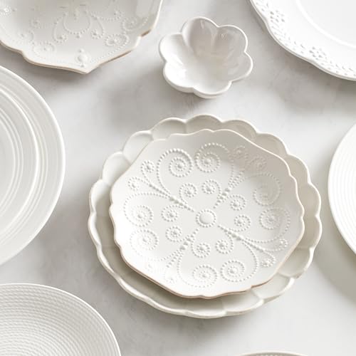 Lenox French Perle Scallop White Stoneware 4-Piece Dinnerware Set for 1 - color: White, style: 4-Piece Place Setting White