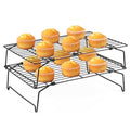 Leonyo Cooling Rack, 2 Tier Stainless Steel Stackable Baking Cooking Racks for Cooling Roasting Grilling, Collapsible & Heavy Duty, Oven Safe & Easy Clean, 15" x 10", Black - color: Black