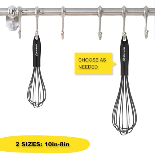 NileHome Silicone Whisk Set 8" 10" Kitchen Whisk Black,2-pack - size: 2-Pack