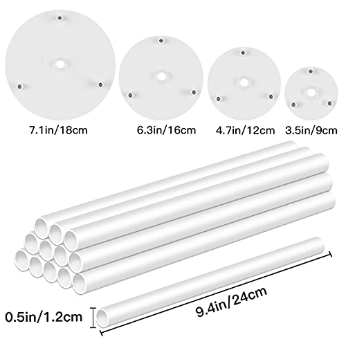 DOERDO 4 Tier Cake Separator Plates and 12 Pieces Plastic Cake Dowel Rods Set for Tiered Cake Construction and Stacking(9cm, 12cm,16cm,18cm) - size: 9,12,16,18cm