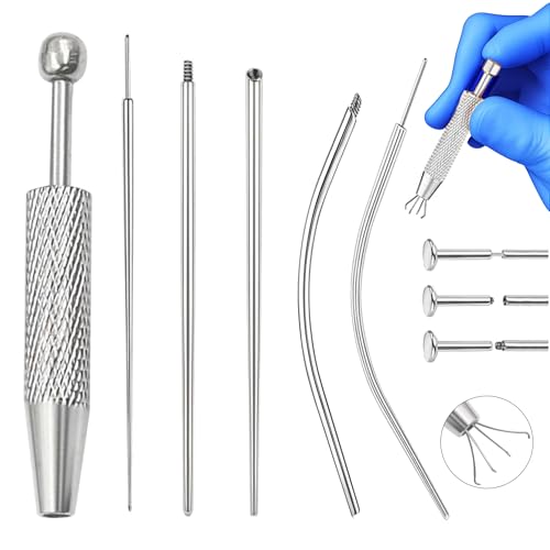 Piercing Taper Ball Grabber Tool for Changing Jewelry - 14G 16G 18G 20G Stainless Steel Flat Back Earrings Applicator Tool Threadless Insertion Pin Thread Body Piercing Kit for Ear Nose Lip - size: (16G)+ Ball Grabber Tool