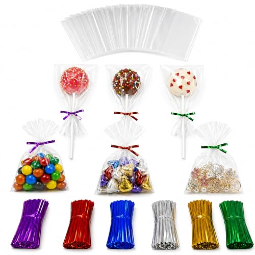400 Clear Cake Pop Cello Bags 3 1/2x4 3/4 in with Twist Ties - size: 3 ½'' x 4 ¾''
