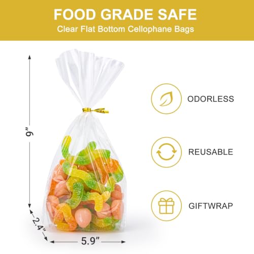 Aubeco 140Pcs Clear Cellophane Bags, Flat Bottom, 5.9x9x2.4 - size: 5.9x9 Inch (Pack of 140)