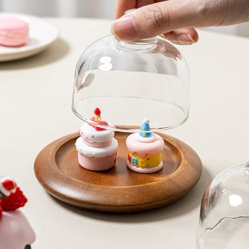 Acacia Wood Small Dessert Plates, 5.1 in Diameter x 3.74 in Height, 2-Pack with Transparent Glass Domes and Flat Bases, for Individual Dessert Display, Wedding Receptions, Birthdays, and Afternoon Tea - color: Two 5.1-inch mini Acaciawood dessert cups