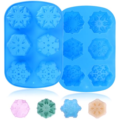 Snowflake Silicone Mold Christmas Molds DIY Large Snow Molds for Chocolate Fondant Cookies Ice Cube and Candles Soap Molds Cup Cake Molds Silicone Baking Molds for Xmas New Year Decor - color: Blue