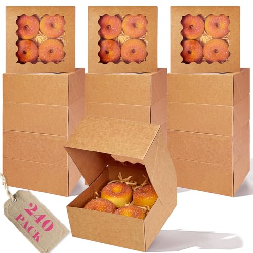 qiqee Auto-pop Up Bakery Box with Window, Brown, 6"×6"×3", 240pcs - color: Brown, size: 6" x 6" x 3" / 240 Pcs