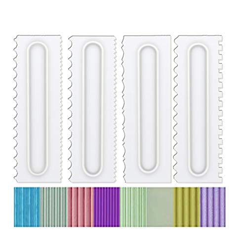 Decorating Comb and Icing Smoother Set of 4 Pack Decorating Mousse Butter Cream Cake Edge Tools, Plastic Sawtooth Cake Scraper Polisher 8 Design Textures-White - color: 4 White