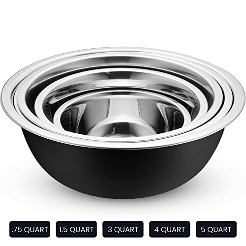 10-Piece Stainless Steel Mixing Bowl Set with Lids for Food Prep & Storage - color: Black Bowls - With White Lids