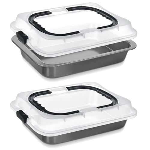 Qinyoung 2 Pcs Black Gray Cake Pan with Lid and Handle, 9 X 13 Inch - color: Black Gray