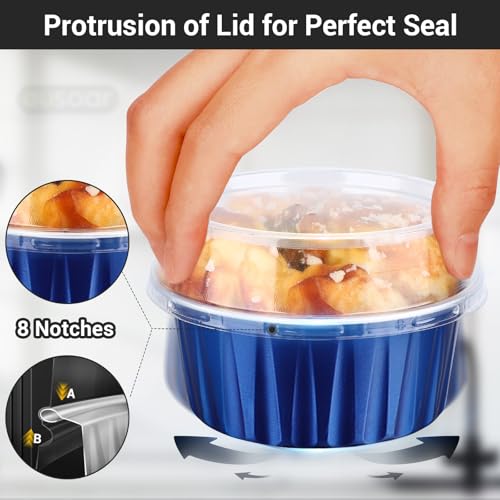 EUSOAR Cupcake Cups with Lids, 5oz 50pcs Disposable Desserts Flan, 3.34"x2.59"x2.35" 125ml Baking Cups with Lids, Aluminum Foil Desserts Cupcake Flan, Catering Gathering Shower Favor-Royal Blue - color: Royal Blue, size: 50pcs