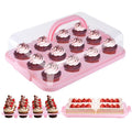 Cake Carrier with Lid, Cake Holder Cupcake Container for 12 Cupcakes 2 in 1 Portable Dessert Container for Pie Muffin Cobbler (Pink) - color: Pink