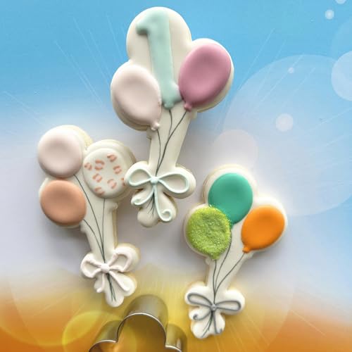 R&M Birthday Cookie Cutter 4-Piece Gift Set-Includes Cake and Candle, Plaque, Present, Balloon Bunch Cookie Cutter with Recipe Card - Steel