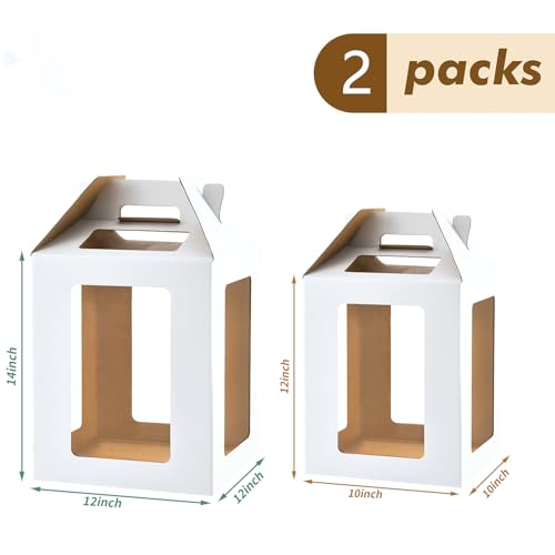 XININSUN 2 Sizes Tall Cake Boxes for Tier Cakes 10x10x12 & 12x12x14 2Pack