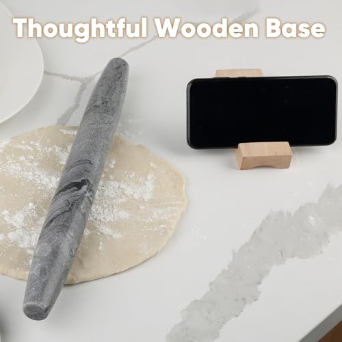 Koville African Natural Marble French Rolling Pin, 16inch Non-Stick Rolling Pin for Baking, Dough Roller for Pasta, Dumpling, Fondant, Pie, Bread, Pizza, Kitchen Baking Tools(Monte Grigio) - color: Shuttle Grey Marble 16 Inch