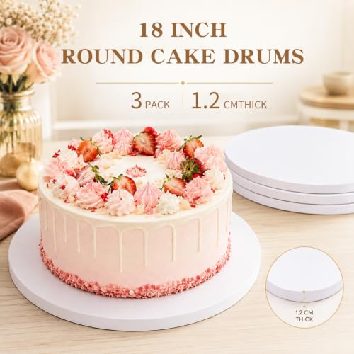 18" Round Cake Drum,1/2" Double‑Wall Corrugated Greaseproof Cake Board Base - color: White, size: 18inch/3pcs