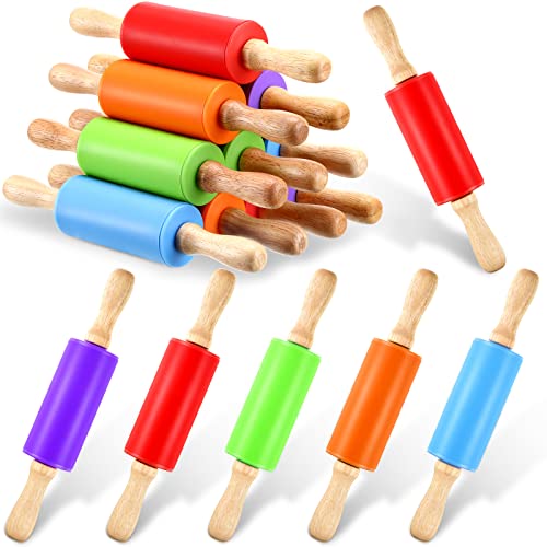 Thenshop 10 Pcs 9 Inch Mini Rolling Pins, Small Kids Dough Rollers