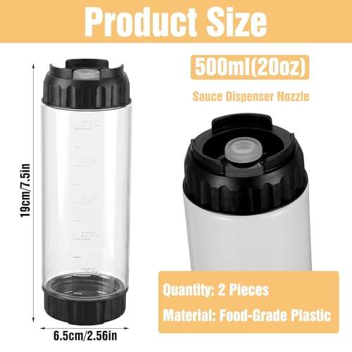 Grevosea 2 Pcs 20 oz Squeeze Bottles, Refillable Large Valve Condiment Dispenser, Self-Sealing Leakproof Syrup Ketchup Sour Cream Sauce Bottle for Restaurant Home Kitchen(Black) - color: Black, size: 20 Ounces (Pack of 2)
