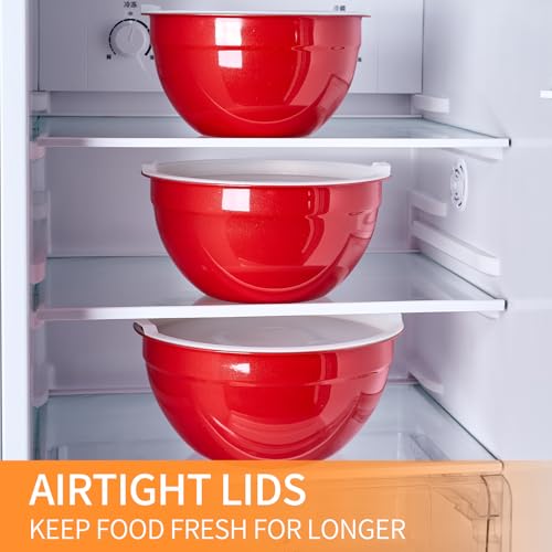 Red Mixing Bowls with Airtight Lids, Stainless Steel Nesting Mixing Bowls Set of 7, Ideal for Baking, Prepping and Serving Food, Size 7, 3.6, 2.7, 2.1, 1.5, 1.1,0.8 QT, Stackable Design - color: Red, size: 7 Pieces