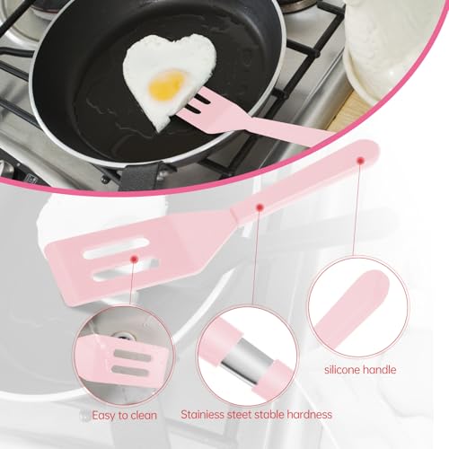 2 Pack Silicone Mini Brownie Serving Spatula, Nonstick Silicone Small Spatula,Heat-Resistant Cookie Spatula, Mini Slotted Serve Turner for Flip Egg in Small Frying Pan Batter Cookware (Macaron Pink) - color: Macaron Pink