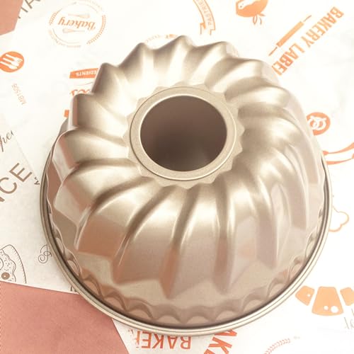 4 Pack Fluted Cake Pan, 4 inch Mini Cake Pan Set, Carbon Steel Reusable Nonstick Small Baking Cup Mold Round Bakeware for Kugelhopf, Cake, Brownie, Jello, Bavarois - Gold