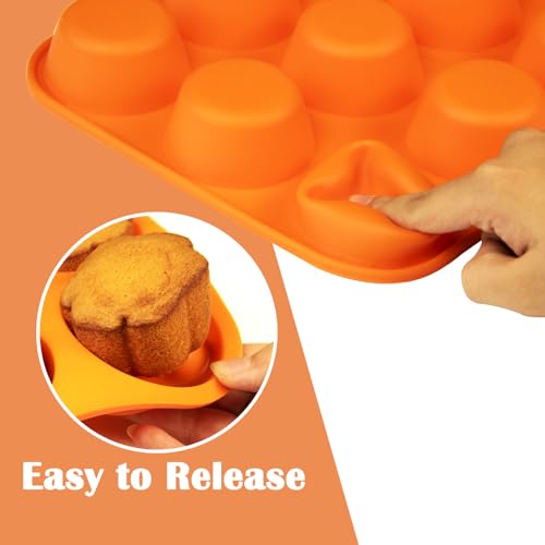 12 Cups Silicone Mini Muffin Pan Set, Nonstick Mini Cupcake Pans, BPA Free Small Muffin Tin for Baking, Set of 2 (Blue+Orange) - color: Set of 2--12 Cups (Blue+Orange)