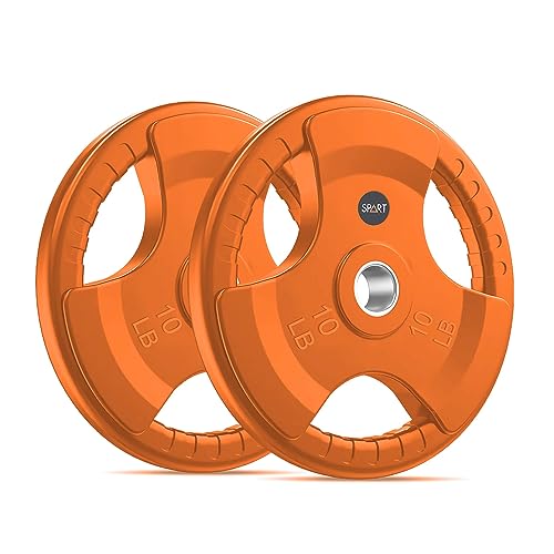 SPART 2-Inch Color Rubber Coated Olympic Grip Plate in Pairs or Single for Strength Training, Weightlifting and Bodybuilding, Solid Cast Iron Weight Plates for Barbell, 2.5LB/5LB/10LB/25LB/35LB/45LB, Two Years Warranty - color: 10LB PAIR