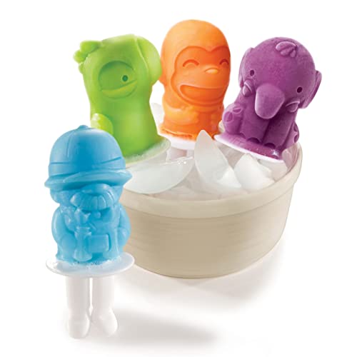 Zoku Safari Pop Molds, 4 Different Easy-release Silicone Popsicle Molds in One Tray, Fun Jungle-inspired Designs, BPA-free - style: Safari