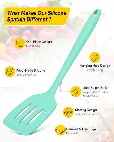 BUNDLEPRO Silicone Spatula, Solid & Slotted Turner, One-Piece, 2 Pack,Green - color: Green