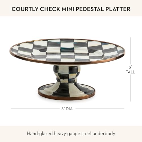 MACKENZIE-CHILDS Pedestal Platter, Mini, Black-and-White Courtly Check - color: Courtly Check, size: Mini