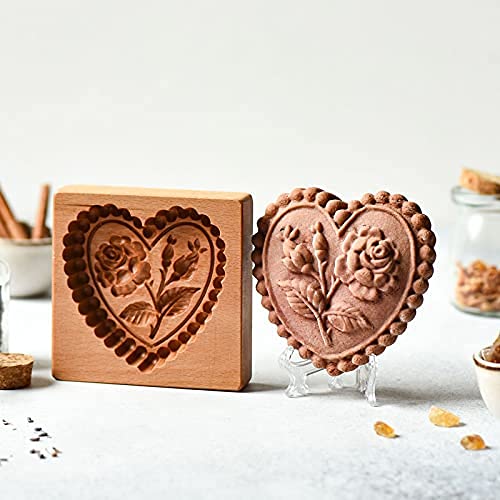Carved Wooden Gingerbread Cookie Mold,3D Wooden Baking Mold Cookie Biscuit Press Stamp Molds,Cookie Cutter,Cookie Stamp,DIY Biscuit Stamp Mould for Halloween Thanksgiving Christmas(Rose hips-Small) - color: 6#-Rose hips-Small