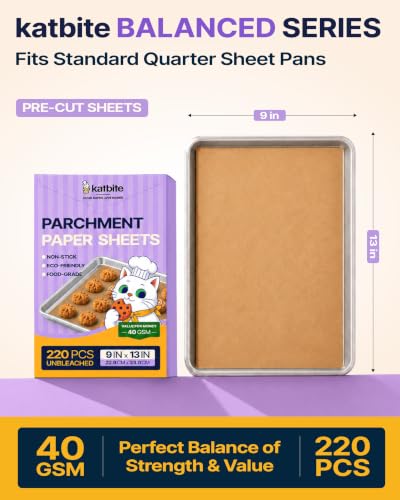 Katbite 9x13 Inch Parchment Paper Sheets 220PCS, Unbleached Non-Stick - size: 9x13 Inch 220pcs