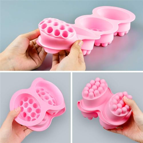 SJ Massage Bar Soap Mold Set, 2-Pack 4-Cavity Silicone Soap Mold - color: Pink+Rose Red / 3D Hair Comb