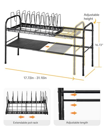 HULISEN Pots and Pans Organizer Under Cabinet, 2-Tier Expandable Pot Rack