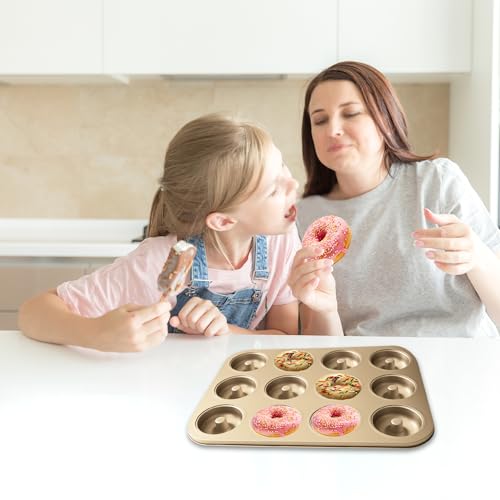 Donut Pans 2 Pack, 12 Cavity Nonstick Doughnut Trays, Gold