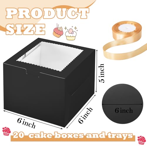 KPOSIYA 40pcs 6x6x5 In Cake Boxes with Cake Boards（20 Boxes & 20 Boards） - color: Black, size: 6x6x5 inch