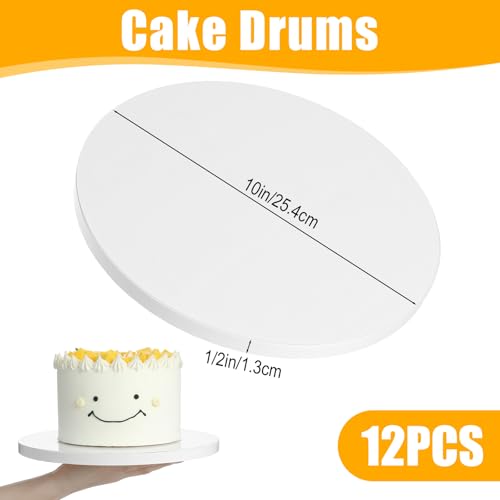 10 Inch White Corrugated Cake Drum Boards, 0.5 Inch Thick Heavy Duty Round Cardboard Cake Base, 12 Pack Greaseproof Cake Circles for Layer Cake Bakery Wedding Birthday Display