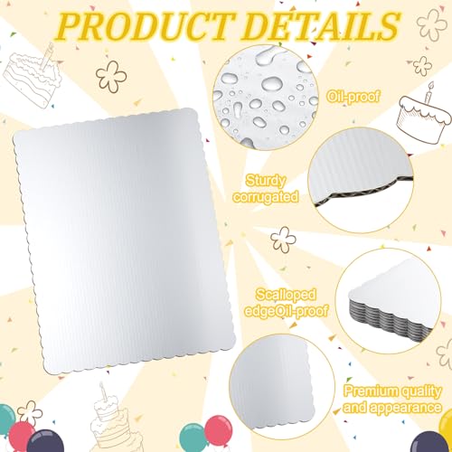 Skyygemm 12 Pack Rectangle Cake Boards 19 x 14 Inch Scalloped, Silver - color: Silver, size: 19 x 14 Inch