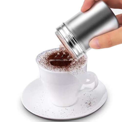 Stainless Steel Powder Sugar Shaker Seasonings Spice Shaker Small Fine Mesh Shaker Kitchen Salt Shaker with Lid for Cooking Baking, Silver