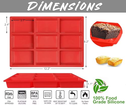 2 Pack Silicone Mini Loaf Pans - 9 Cavity Non-Stick Baking Mold for Bread, Cake, Meatloaf & Brownies | Food Grade BPA Free | Dishwasher Safe