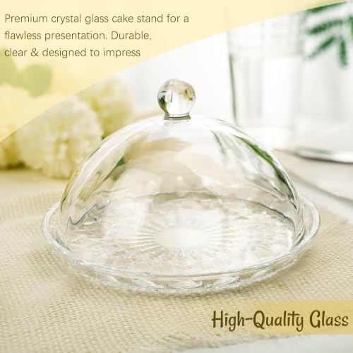 7'' Glass Cake Plate with Dome, Clear Cake Stand with Lid
