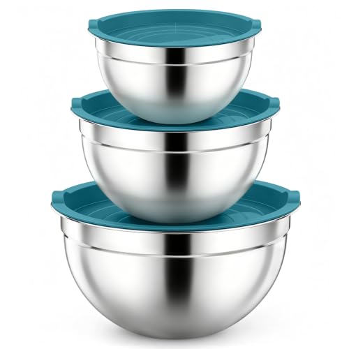 P&P CHEF Stainless Steel Mixing Bowls with Airtight Lids, Blue - color: Blue, style: Airtight Lids