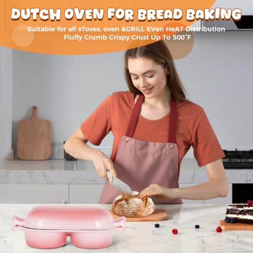 Double Dutch Oven for Sourdough Bread Baking, 2.6QT (Pink) - color: Pink