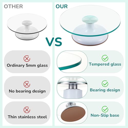Willinglong 6 Pcs 12 Inch Glass Cake Turntable for Decorating Rotating